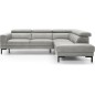 Canapé d'angle en 100% tout cuir italien de luxe 5/6 places NAYA, assise électrique qui coulisse, gris clair, angle droit