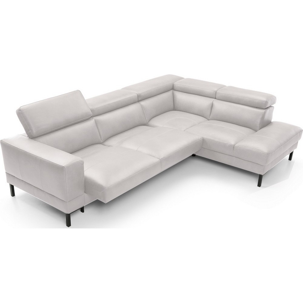 Canapé d'angle en 100% tout cuir italien de luxe 5/6 places NAYA, assise électrique qui coulisse, blanc, angle droit Canapé d'angle en 100% tout cuir italien de luxe 5/6 places NAYA, assise électrique qui coulisse, blanc, angle droit