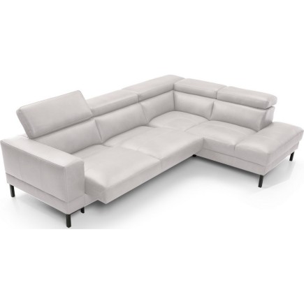 Canapé d'angle en 100% tout cuir italien de luxe 5/6 places NAYA, assise électrique qui coulisse, blanc, angle droit