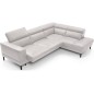 Canapé d'angle en 100% tout cuir italien de luxe 5/6 places NAYA, assise électrique qui coulisse, blanc, angle droit Canapé d'angle en 100% tout cuir italien de luxe 5/6 places NAYA, assise électrique qui coulisse, blanc, angle droit