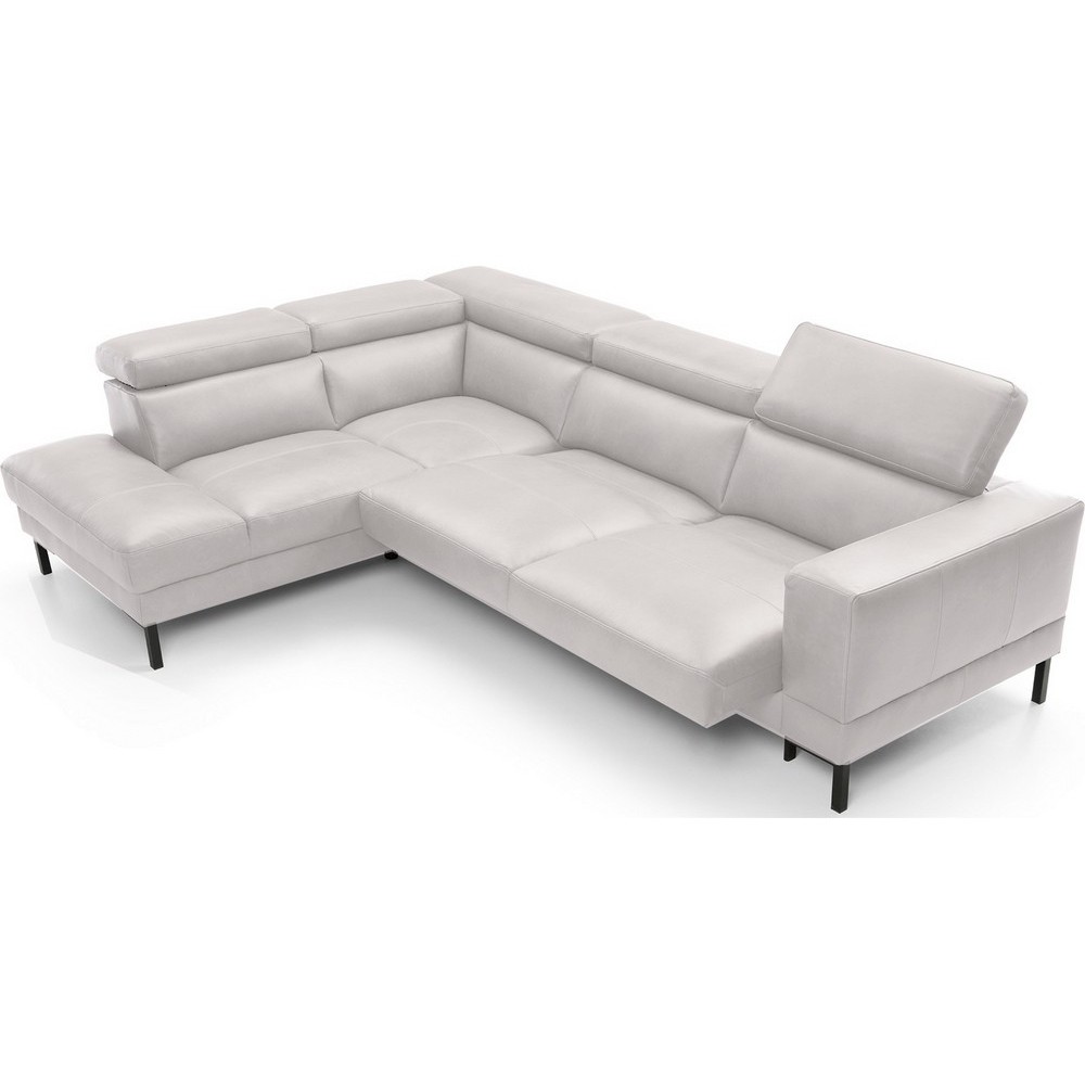 - Canapé d'angle en 100% tout cuir italien de luxe 5/6 places NAYA, assise électrique qui coulisse, blanc, angle gauche - Canapé d'angle en 100% tout cuir italien de luxe 5/6 places NAYA, assise électrique qui coulisse, blanc, angle gauche