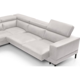 - Canapé d'angle en 100% tout cuir italien de luxe 5/6 places NAYA, assise électrique qui coulisse, blanc, angle gauche