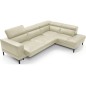 Canapé d'angle en 100% tout cuir italien de luxe 5/6 places NAYA, assise électrique qui coulisse, écru, angle droit Canapé d'angle en 100% tout cuir italien de luxe 5/6 places NAYA, assise électrique qui coulisse, écru, angle droit
