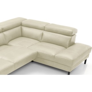 Canapé d'angle en 100% tout cuir italien de luxe 5/6 places NAYA, assise électrique qui coulisse, écru, angle droit