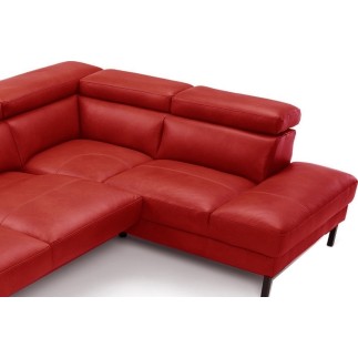 Canapé d'angle en 100% tout cuir italien de luxe 5/6 places NAYA, assise électrique qui coulisse, rouge, angle droit, Rouge fonc