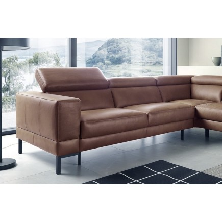 Canapé d'angle en 100% tout cuir italien de luxe 5/6 places NAYA, assise électrique qui coulisse, marron, angle droit