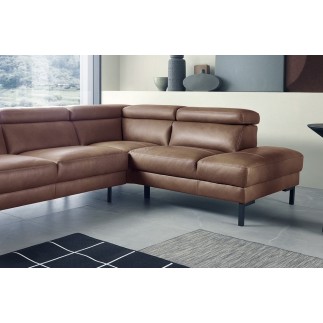 Canapé d'angle en 100% tout cuir italien de luxe 5/6 places NAYA, assise électrique qui coulisse, marron, angle droit