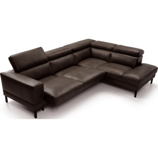 Canapé d'angle en 100% tout cuir italien de luxe 5/6 places NAYA, assise électrique qui coulisse, chocolat, angle droit