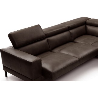 Canapé d'angle en 100% tout cuir italien de luxe 5/6 places NAYA, assise électrique qui coulisse, chocolat, angle droit