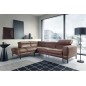 Canapé d'angle en 100% tout cuir italien de luxe 5/6 places NAYA, assise électrique qui coulisse, marron, angle gauche