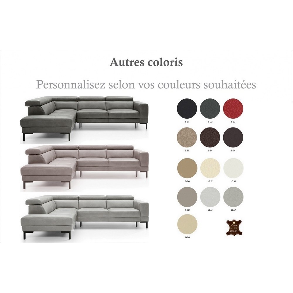 - Canapé d'angle en 100% tout cuir italien de luxe 5/6 places NAYA, assise électrique qui coulisse, couleur personnalisée, angle - Canapé d'angle en 100% tout cuir italien de luxe 5/6 places NAYA, assise électrique qui coulisse, couleur personnalisée, angle