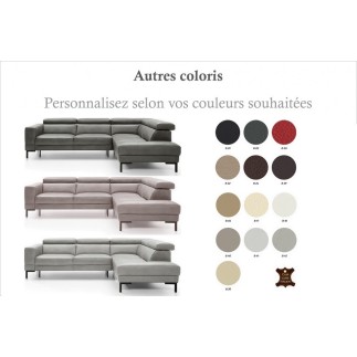 Canapé d'angle en 100% tout cuir italien de luxe 5/6 places NAYA, assise électrique qui coulisse, couleur personnalisée, angle d