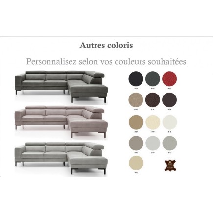 Canapé d'angle en 100% tout cuir italien de luxe 5/6 places NAYA, assise électrique qui coulisse, couleur personnalisée, angle d