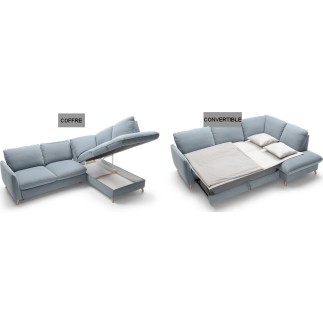 Canapé d'angle en 100% tout cuir italien de luxe 5 places, convertible et avec coffre, NILSEN, gris foncé, angle droit