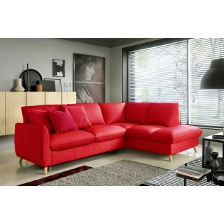Canapé d'angle en 100% tout cuir italien de luxe 5 places, convertible et avec coffre, NILSEN, rouge foncé, angle droit