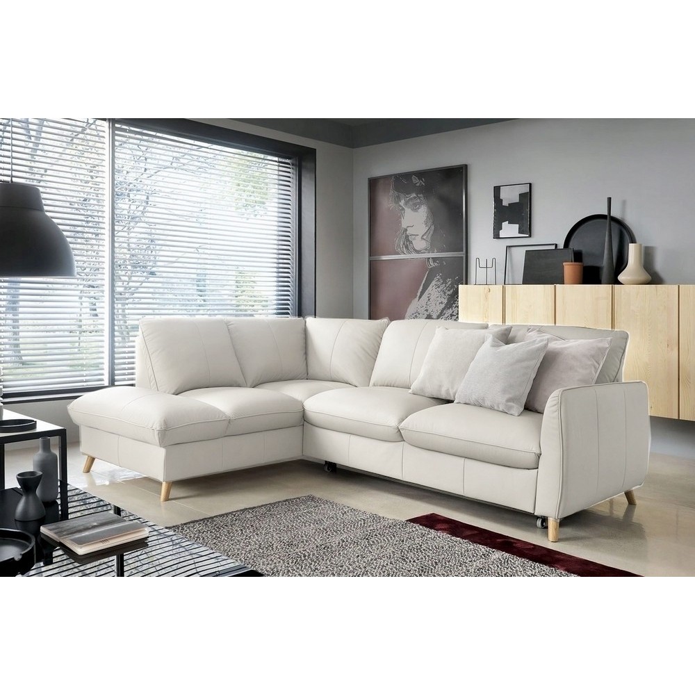 Canapé d'angle en 100% tout cuir italien de luxe 5 places, convertible et avec coffre, NILSEN, blanc cassé, angle gauche Canapé d'angle en 100% tout cuir italien de luxe 5 places, convertible et avec coffre, NILSEN, blanc cassé, angle gauche