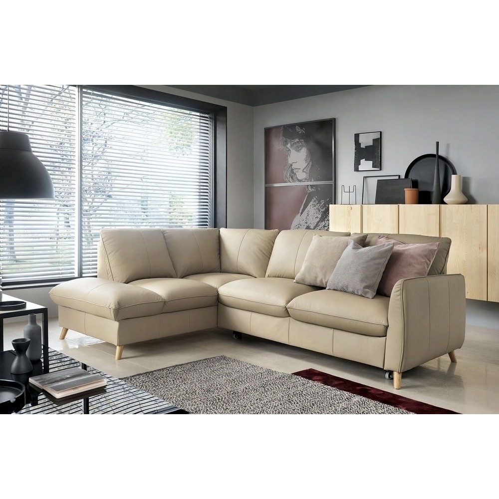- Canapé d'angle en 100% tout cuir italien de luxe 5 places, convertible et avec coffre, NILSEN, beige, angle gauche - Canapé d'angle en 100% tout cuir italien de luxe 5 places, convertible et avec coffre, NILSEN, beige, angle gauche