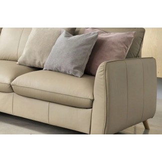 - Canapé d'angle en 100% tout cuir italien de luxe 5 places, convertible et avec coffre, NILSEN, beige, angle gauche
