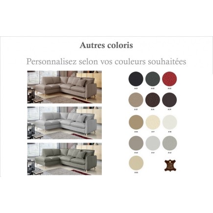 Canapé d'angle en 100% tout cuir italien de luxe 5 places, convertible et avec coffre, NILSEN, couleur personnalisée, angle gauc