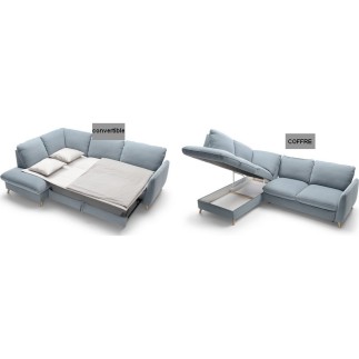 Canapé d'angle en 100% tout cuir italien de luxe 5 places, convertible et avec coffre, NILSEN, couleur personnalisée, angle gauc