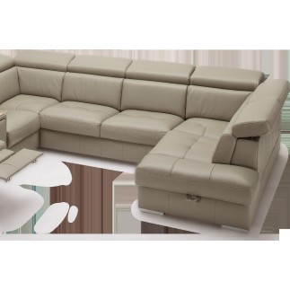 Canapé d'angle en 100% tout cuir italien de luxe 7/8 places, convertible avec relax électrique et coffre, URBANIA, beige, angle