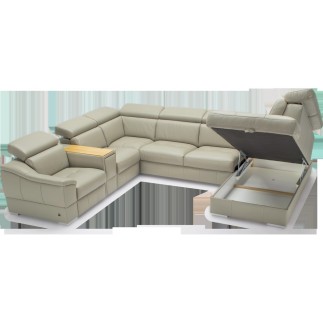 Canapé d'angle en 100% tout cuir italien de luxe 7/8 places, convertible avec relax électrique et coffre, URBANIA, beige, angle