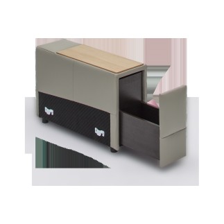 Canapé d'angle en 100% tout cuir italien de luxe 7/8 places, convertible avec relax électrique et coffre, URBANIA, beige, angle