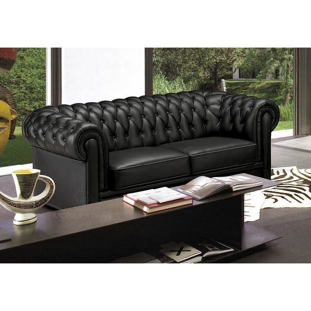 Canapé 3 places en cuir italien CHESTERFIELD, noir Canapé 3 places en cuir italien CHESTERFIELD, noir