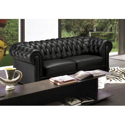 Canapé 3 places en cuir italien CHESTERFIELD, noir