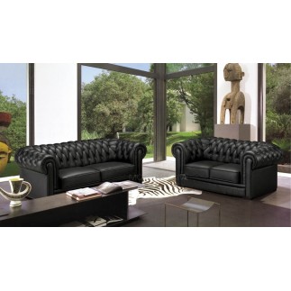 Canapé 3 places en cuir italien CHESTERFIELD, noir