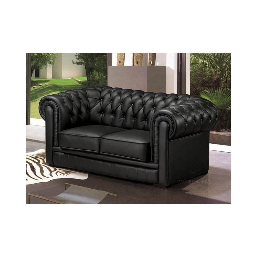 Canapé 2 places en cuir italien CHESTERFIELD, noir Canapé 2 places en cuir italien CHESTERFIELD, noir