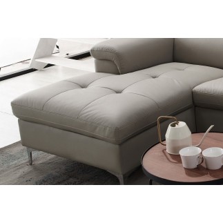 Canapé d'angle en cuir buffle italien de luxe 5 places LIDO, gris clair, angle gauche