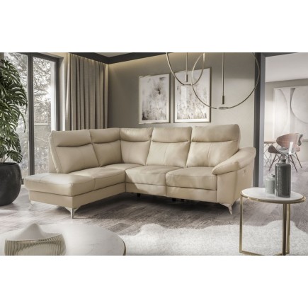 - Canapé d'angle en cuir italien de luxe 5 places LUZINI beige, angle gauche