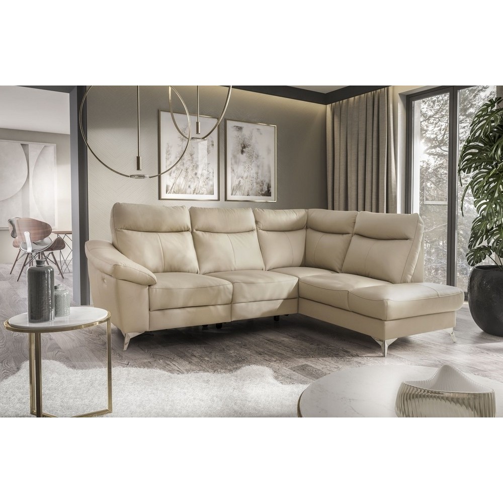 Canapé d'angle en cuir italien de luxe 5 places LUZINI beige, angle droit Canapé d'angle en cuir italien de luxe 5 places LUZINI beige, angle droit