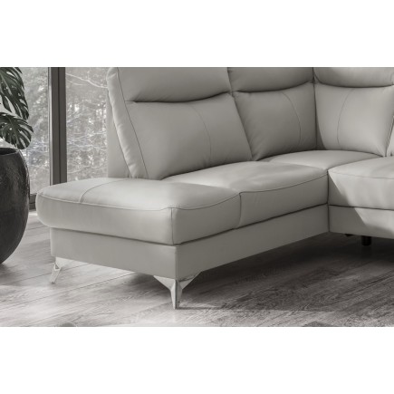 Canapé d'angle en cuir italien de luxe 5 places LUZINI gris clair, angle gauche