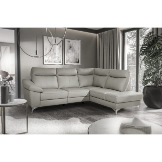 Canapé d'angle en cuir italien de luxe 5 places LUZINI gris clair, angle droit