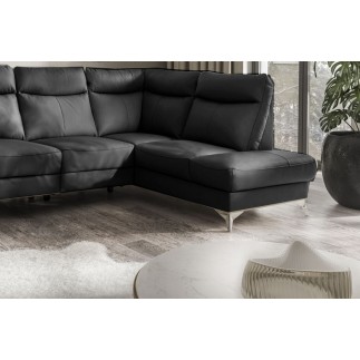 Canapé d'angle en cuir italien de luxe 5 places LUZINI noir, angle droit