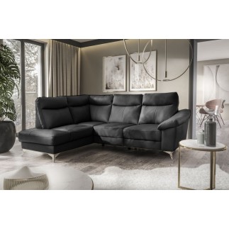 - Canapé d'angle en cuir italien de luxe 5 places LUZINI noir, angle gauche