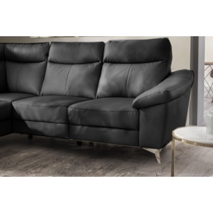 - Canapé d'angle en cuir italien de luxe 5 places LUZINI noir, angle gauche