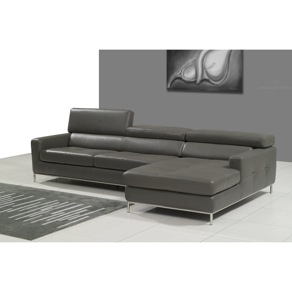 Canapé d'angle en cuir italien 4/5 places YVANA, gris fonce, angle droit Canapé d'angle en cuir italien 4/5 places YVANA, gris fonce, angle droit