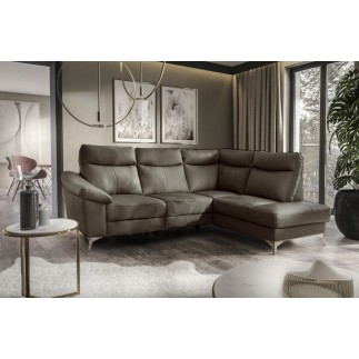 Canapé d'angle en cuir italien de luxe 5 places LUZINI taupe, angle droit