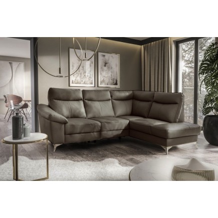 Canapé d'angle en cuir italien de luxe 5 places LUZINI taupe, angle droit
