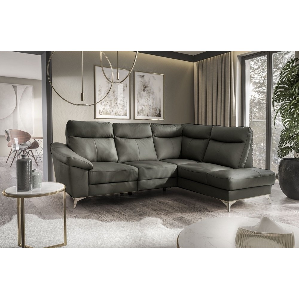 Canapé d'angle en cuir italien de luxe 5 places LUZINI gris foncé, angle droit Canapé d'angle en cuir italien de luxe 5 places LUZINI gris foncé, angle droit