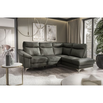 Canapé d'angle en cuir italien de luxe 5 places LUZINI gris foncé, angle droit