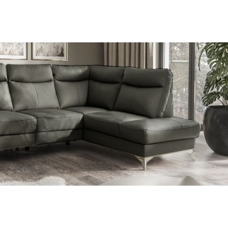 Canapé d'angle en cuir italien de luxe 5 places LUZINI gris foncé, angle droit