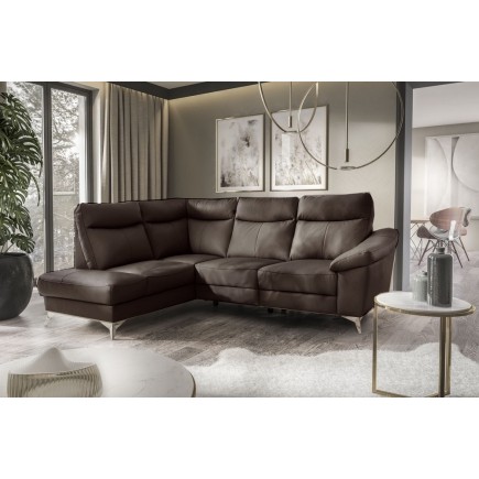 - Canapé d'angle en cuir italien de luxe 5 places LUZINI chocolat, angle gauche