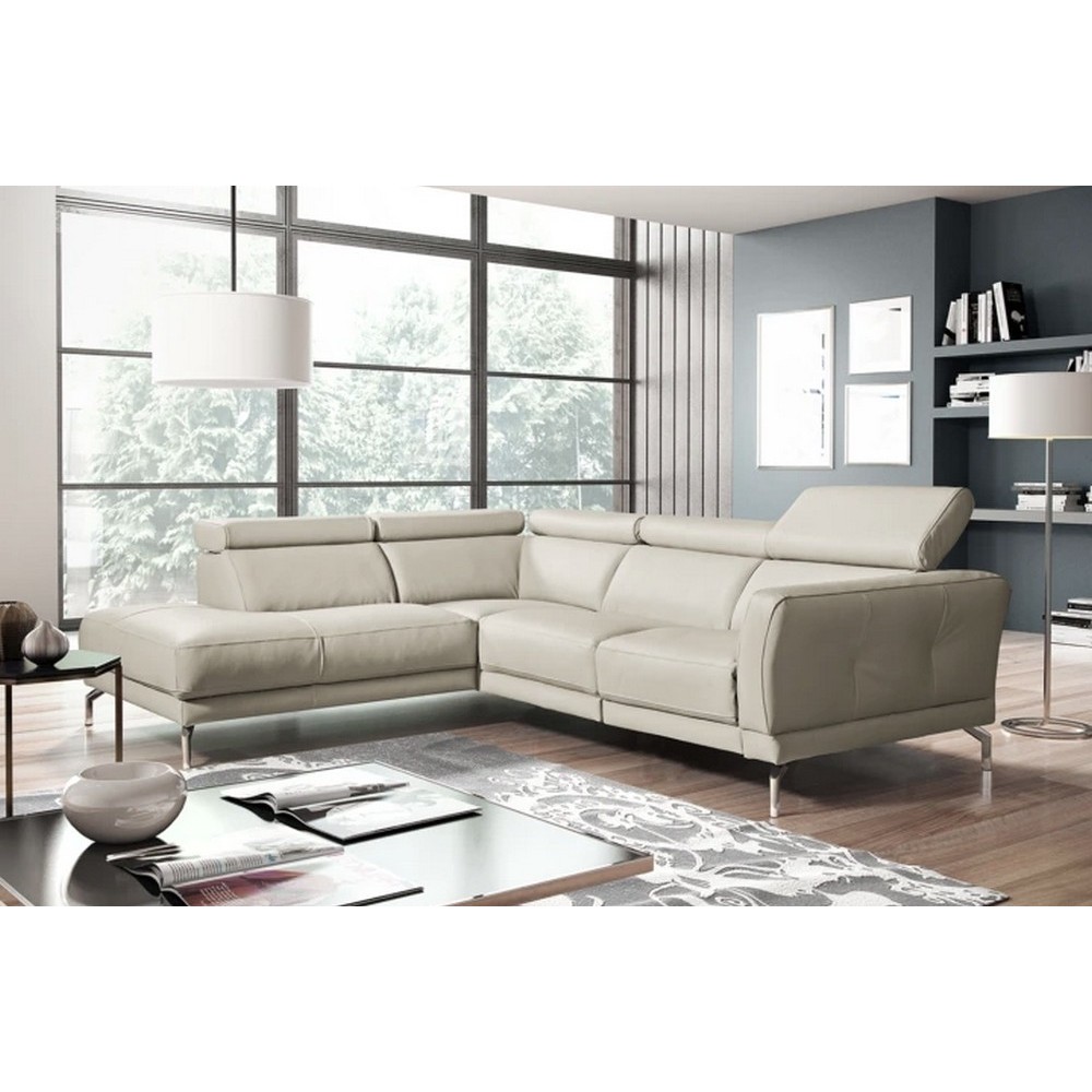 - Canapé d'angle en 100% tout cuir épais de luxe italien, 5/6 places DALBERT, couleur crème, angle gauche - Canapé d'angle en 100% tout cuir épais de luxe italien, 5/6 places DALBERT, couleur crème, angle gauche