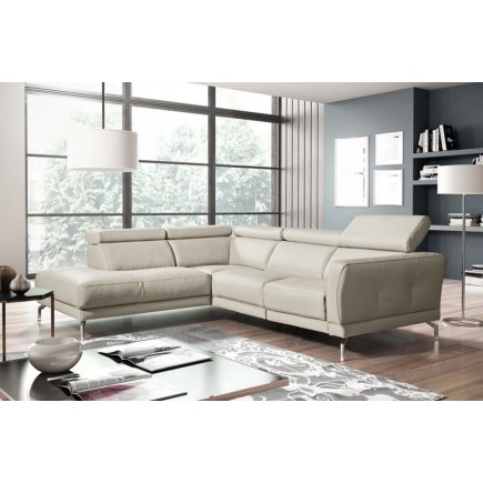 - Canapé d'angle en 100% tout cuir épais de luxe italien, 5/6 places DALBERT, couleur crème, angle gauche