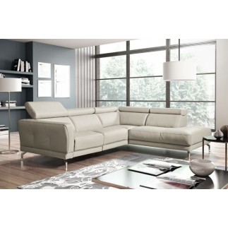 Canapé d'angle en 100% tout cuir épais de luxe italien , 5/6 places DALBERT, couleur crème, angle droit