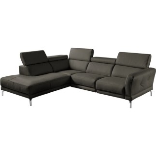 Canapé d'angle en 100% tout cuir épais de luxe italien , 5/6 places DALBERT, couleur anthracite, angle gauche